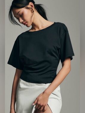 By Anthropologie Boxy Corset Tee black Anthro pleated crop top elevated basic